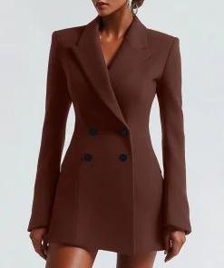 Mia Muse Women's Blazers All Season Decent Business Double Breasted Button Long Sleeve Lapel Office Lady Blazers