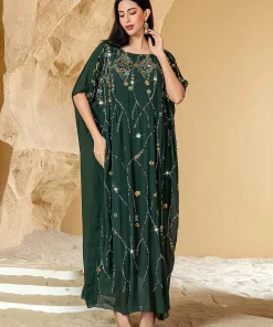 Eid Abayas Sequin Diamonds Djellaba Jalabiya Muslim Dress Dubai Kaftan Turkey Robe for Women Morocco Caftan Party Gown Ramadan